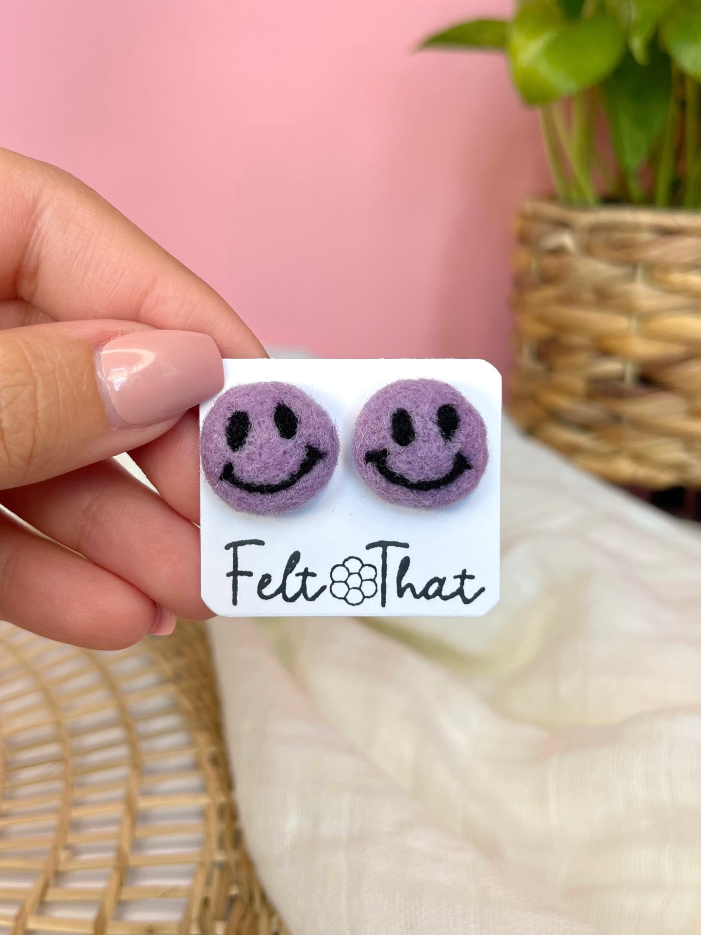 Purple Smiley Studs